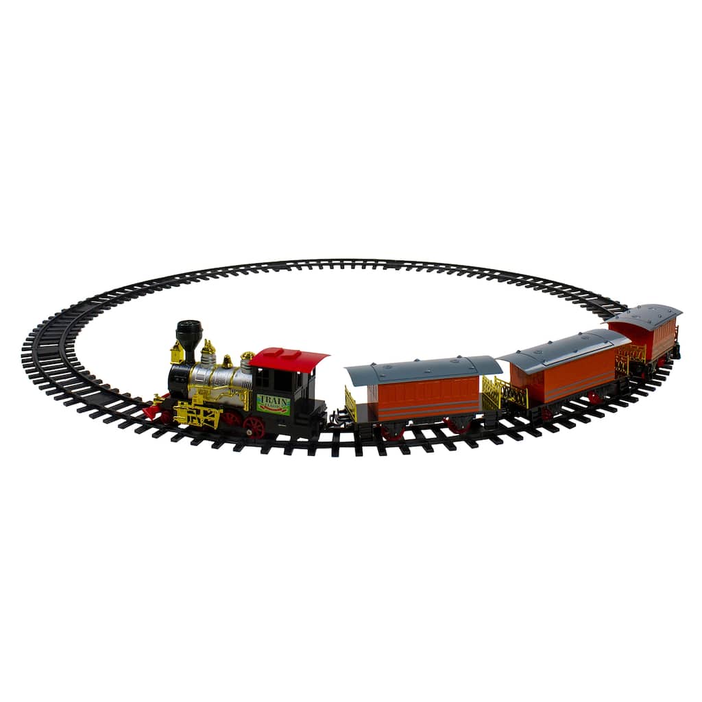 20-Piece B/O Red Orange Animated Classic Christmas Train Set Sound