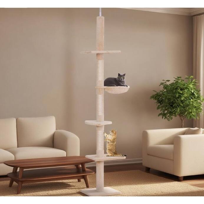 Adjustable Height Floor-to-Ceiling Vertical Cat TreeCat Climbing Tower