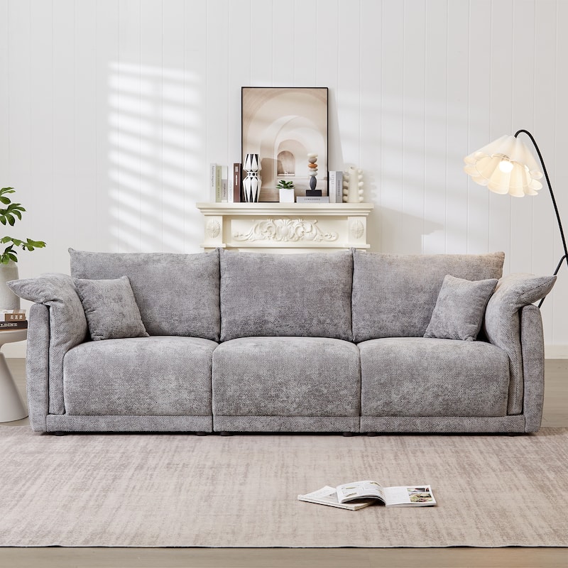 3-Seater Sofa With Unique Design And Soft Arm Pillows Contemporary Style Linen Sofa With 3 Comfortable Cushions With 2 Pillows