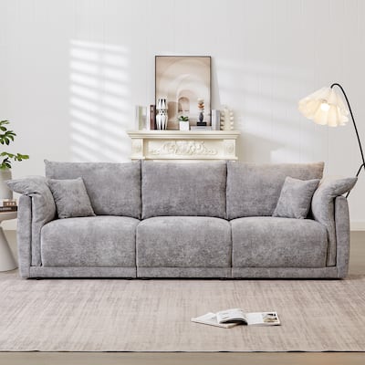 3-Seater Sofa With Unique Design And Soft Arm Pillows Contemporary Style Linen Sofa With 3 Comfortable Cushions With 2 Pillows