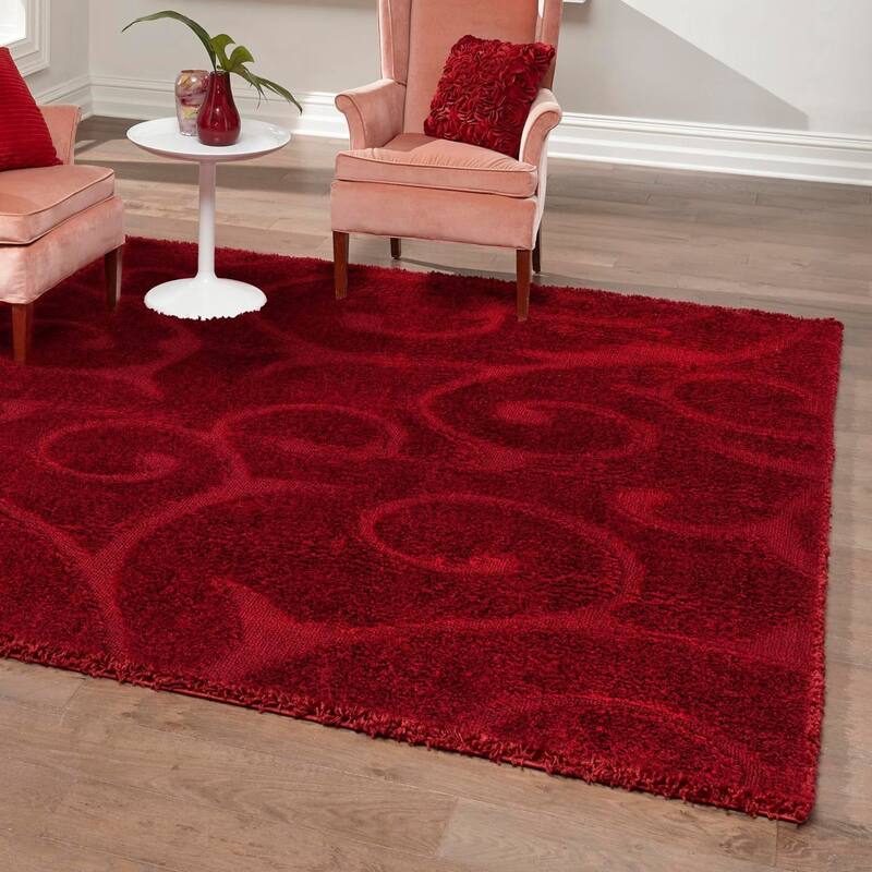 Shag Milson Collection Area Rug - 7'10" Square - Red