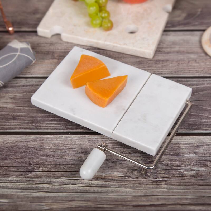 Creative Home Natural Off-White Marble 5" x 8" Cheese Slicer Butter Cutter