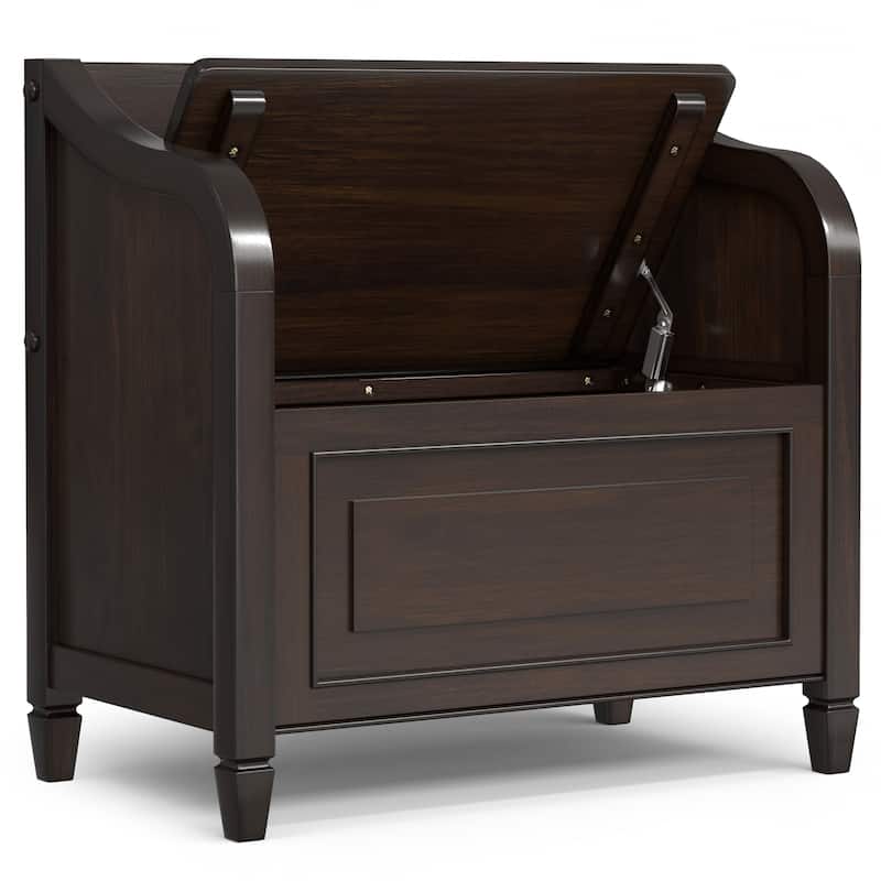 WYNDENHALL Hampshire Solid Wood 30 inch Wide Small Storage Bench and 40 inch Wide Storage Cabinet in Dark Chestnut Brown