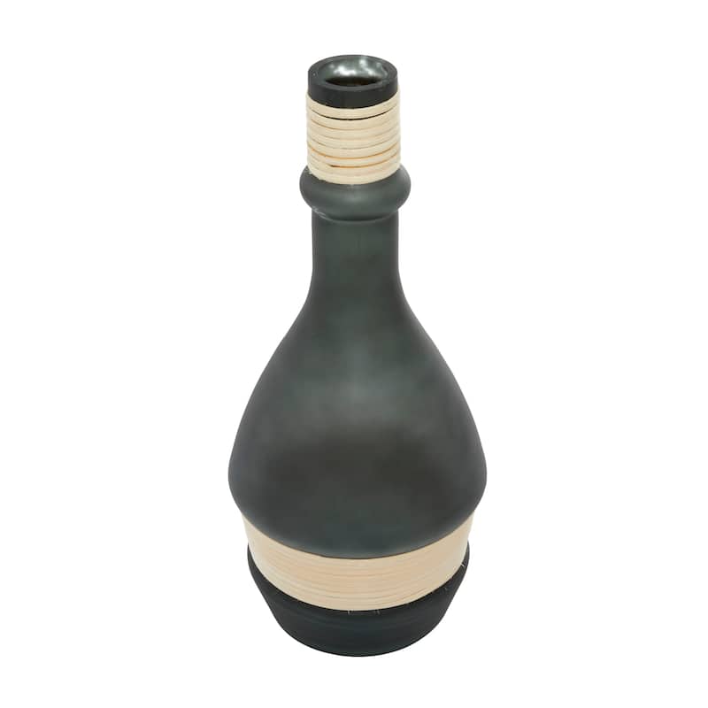 Glass Handmade Vase with Rattan Accents - Clear or Black