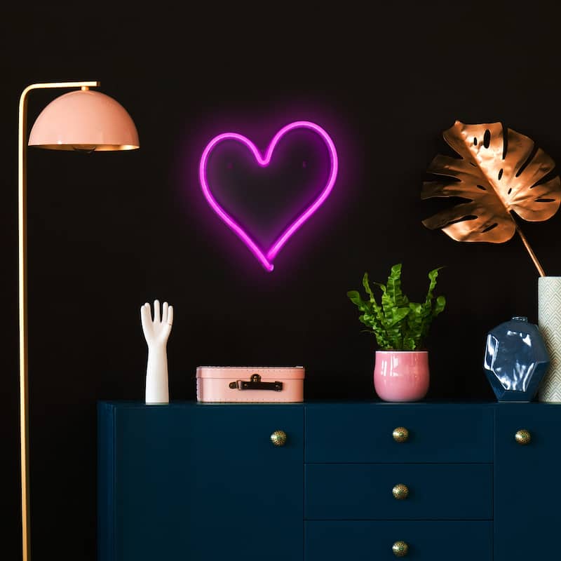 LED Heart Neon Lighted Wall Art - 13.5" - Pink