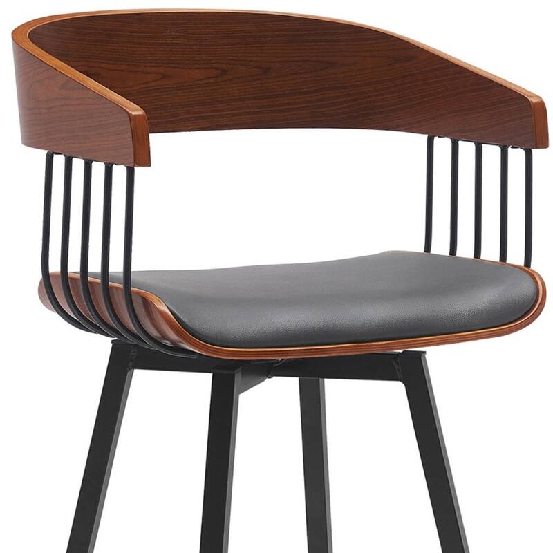 Modern Faux Leather Swivel Counter Stool with Arms and Footrest 27" Seat Height and Metal Legs