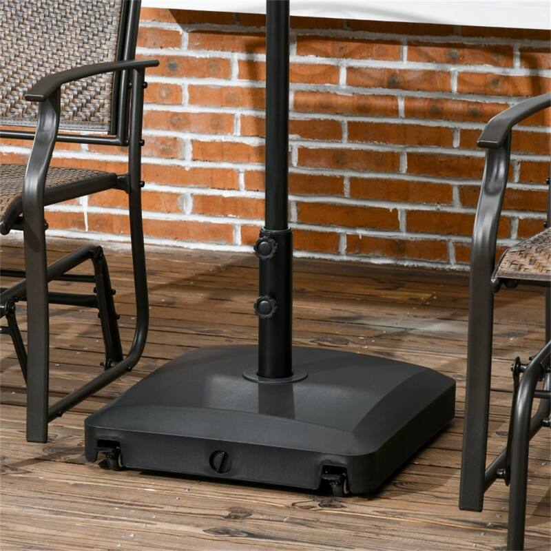 Heavy Duty Outdoor Umbrella Base with Wheels Water or Sand Fillable Fits 1.5 to 1.9 Inch Poles - 19.5" L x 19.5" W x 14" H - Black
