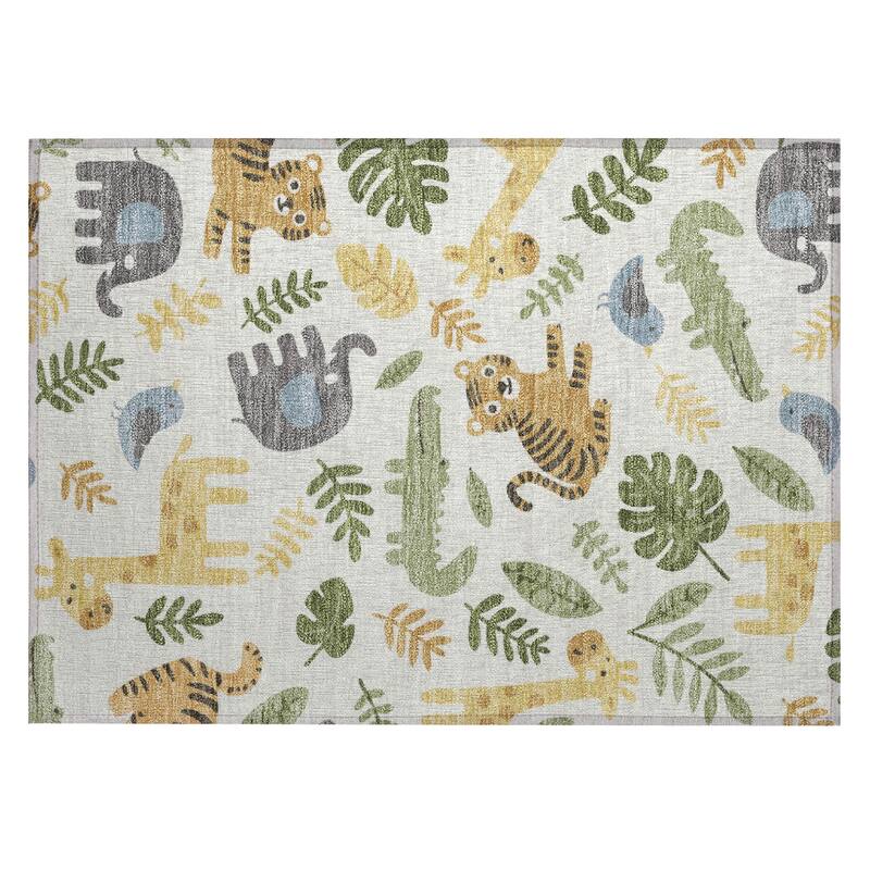 Machine Washable Indoor/ Outdoor Whimsy Safari Animals Chantille Rug