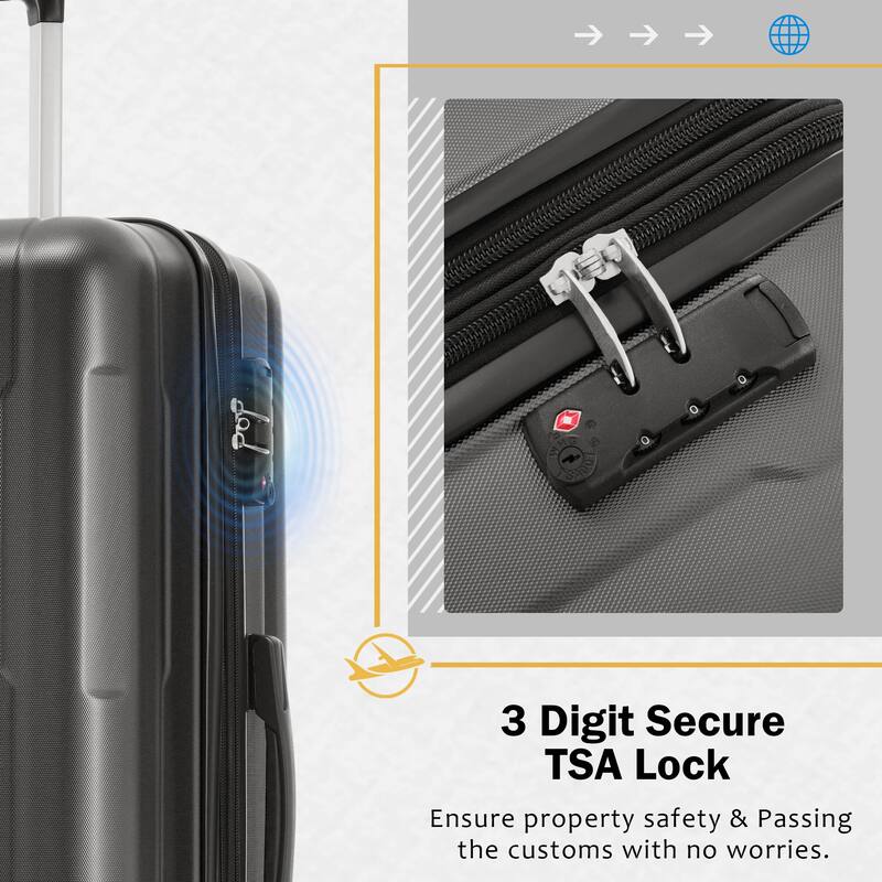 2-Piece, Modern Luggage Sets, Expandable Luggage with 360-Degree Swivel Wheels and TSA lock, for Boarding Travel, Dark Gray