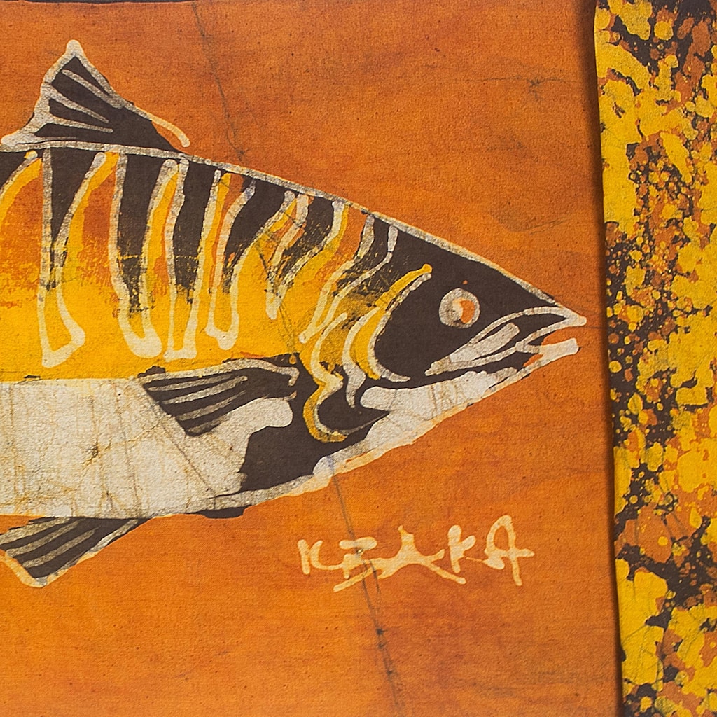 Novica Handmade Mackerel I Batik Cotton Table Runner