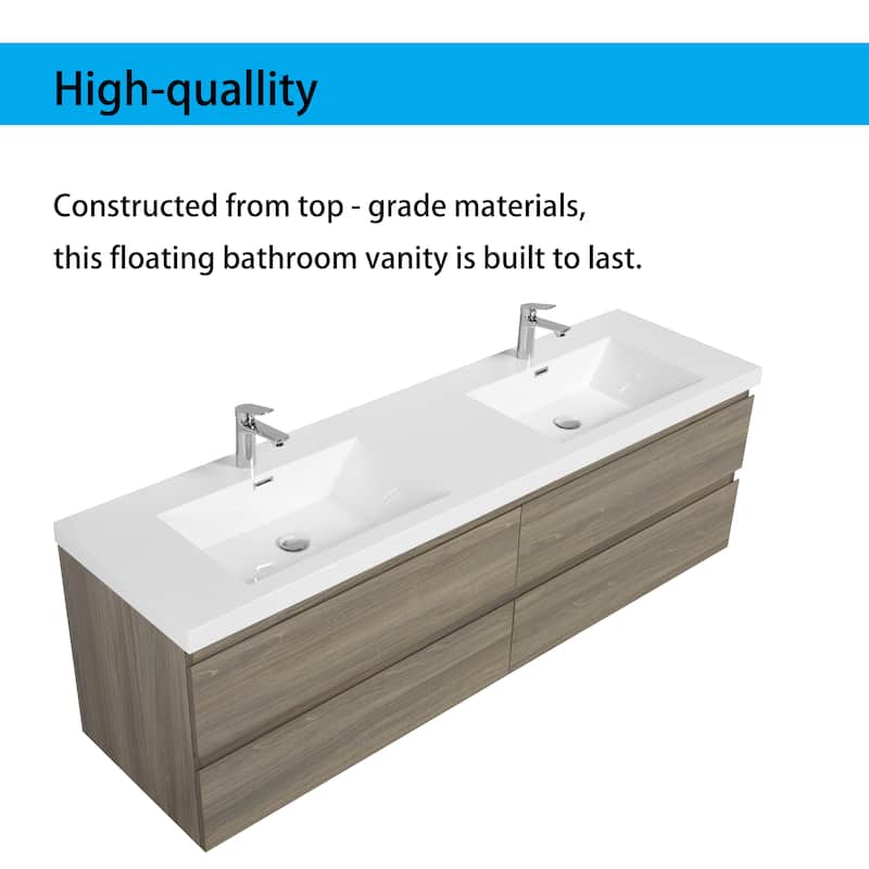 Wall 72" Floating Bathroom Vanity with Sink & and 4 Soft Close Drawers,White/Oak/Grey - 72 inch