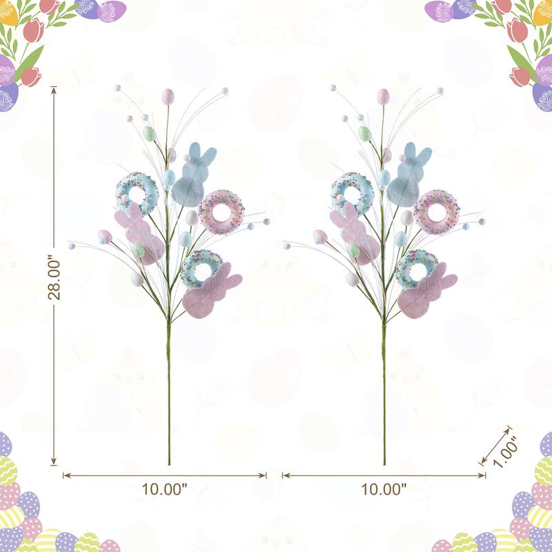 Glitzhome 28"H Set of Two Easter Glitter Egg Bunny Donuts Top Hat Picks