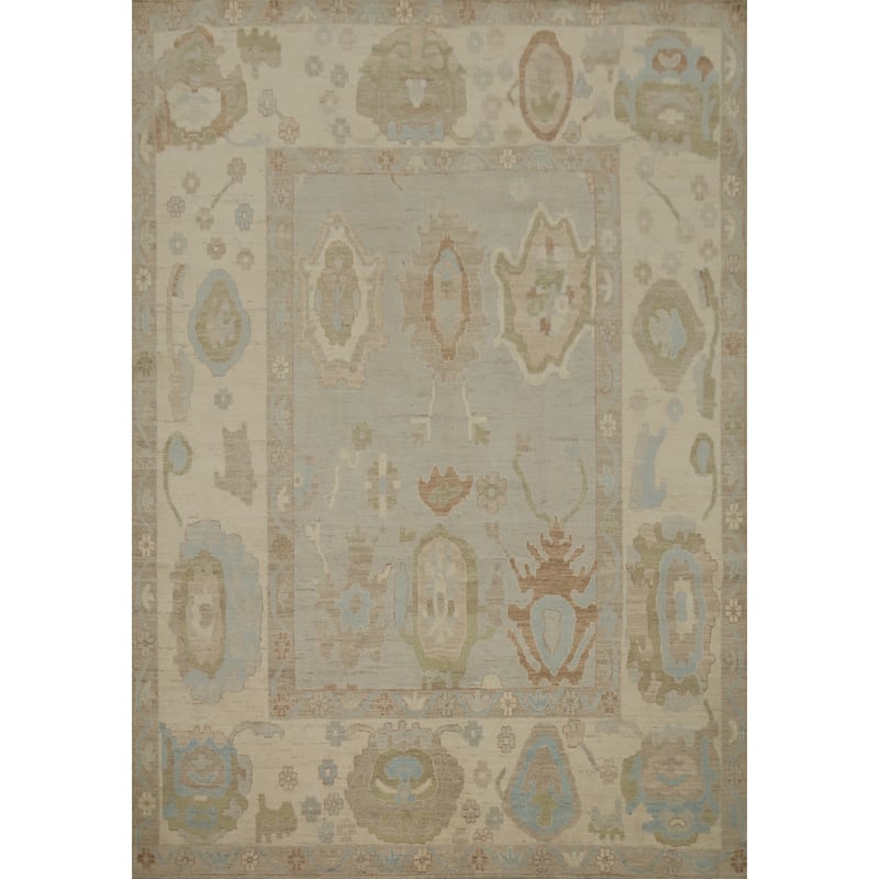 Hand Knotted Oriental 100% Wool Carpet Transitional All-Over Greys & Charcoal Oushak Area Rug - 9' 8'' X 7' 11''