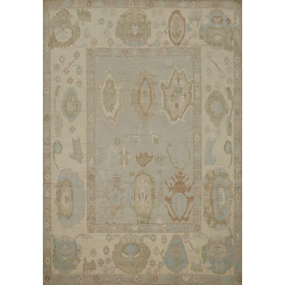 Hand Knotted Oriental 100% Wool Carpet Transitional All-Over Greys & Charcoal Oushak Area Rug - 9' 8'' X 7' 11''
