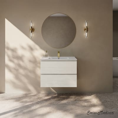 Liberte 30" Wall-Mounted Bathroom Vanity In White Oak With Sink Top - 30