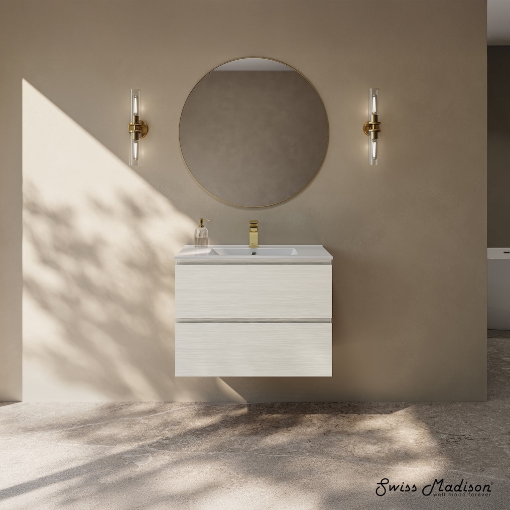 Liberte 30" Wall-Mounted Bathroom Vanity In White Oak With Sink Top - 30