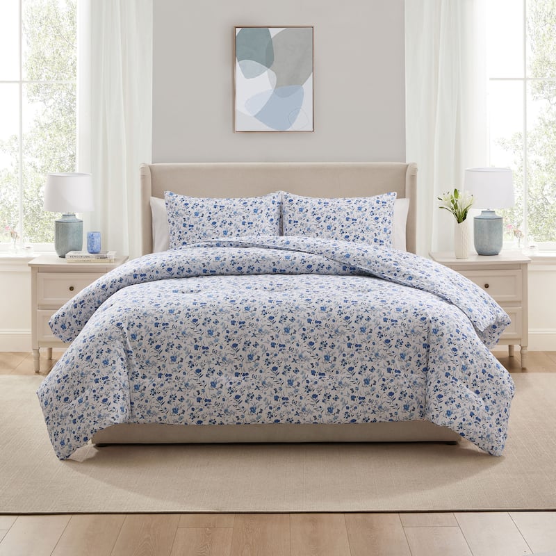 Empyrean Modern Comforter - 3 Piece Floral - Full - Blue Floral