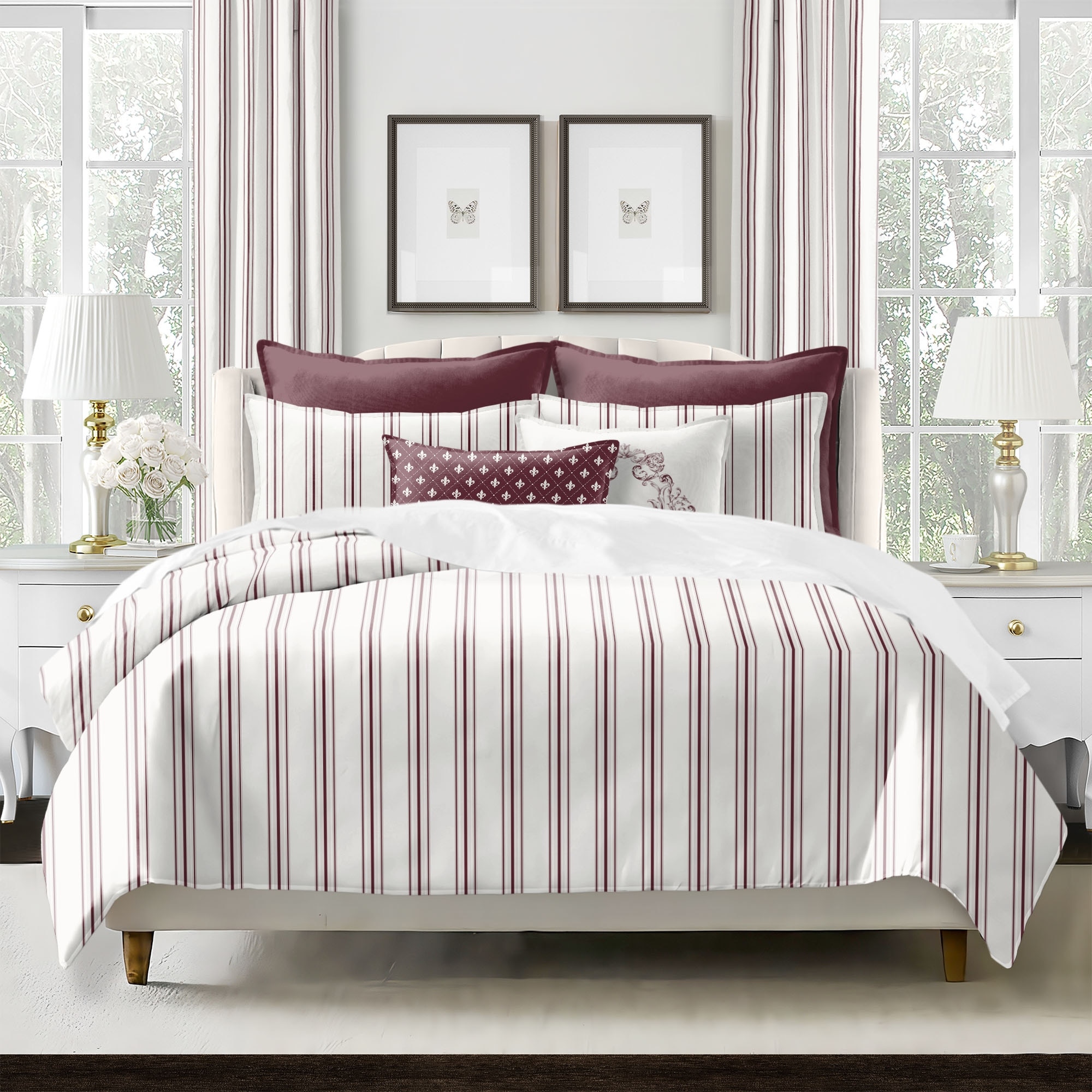 August Stripe Merlot Reversible Duvet Cover Set