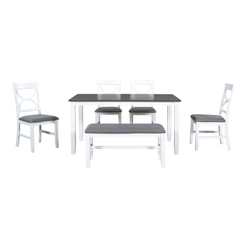 Farmhouse 6-Piece Wooden Dining Table Set with Rectangular Table & 4 Chairs