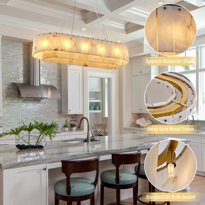 KAYLA 54in 14-Light Gold Alabaster Adjustable Chandelier - On Sale