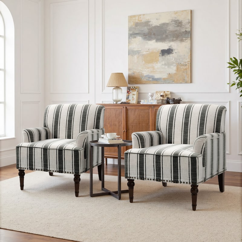 Vintage 29" W Patterned Striped Accent Chairs