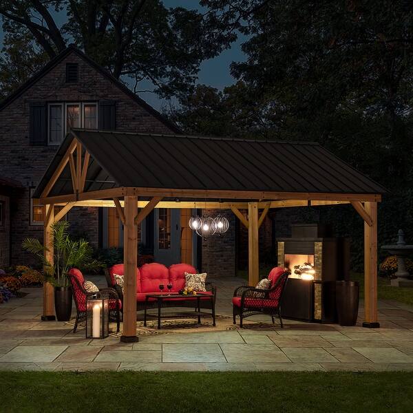 Shop Sunjoy 12 Ft X 14 Ft Cedar Framed Gazebo With Gable Roof Overstock 30581605