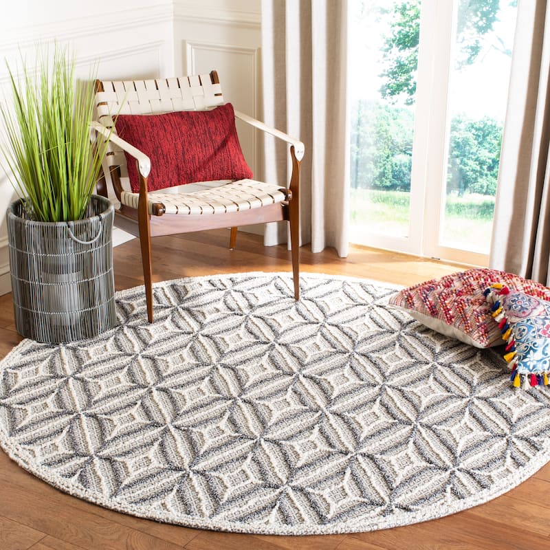 SAFAVIEH Handmade Trace Lakeisha & Contemporary Geometric Wool Rug - 6' Round - Grey/Black