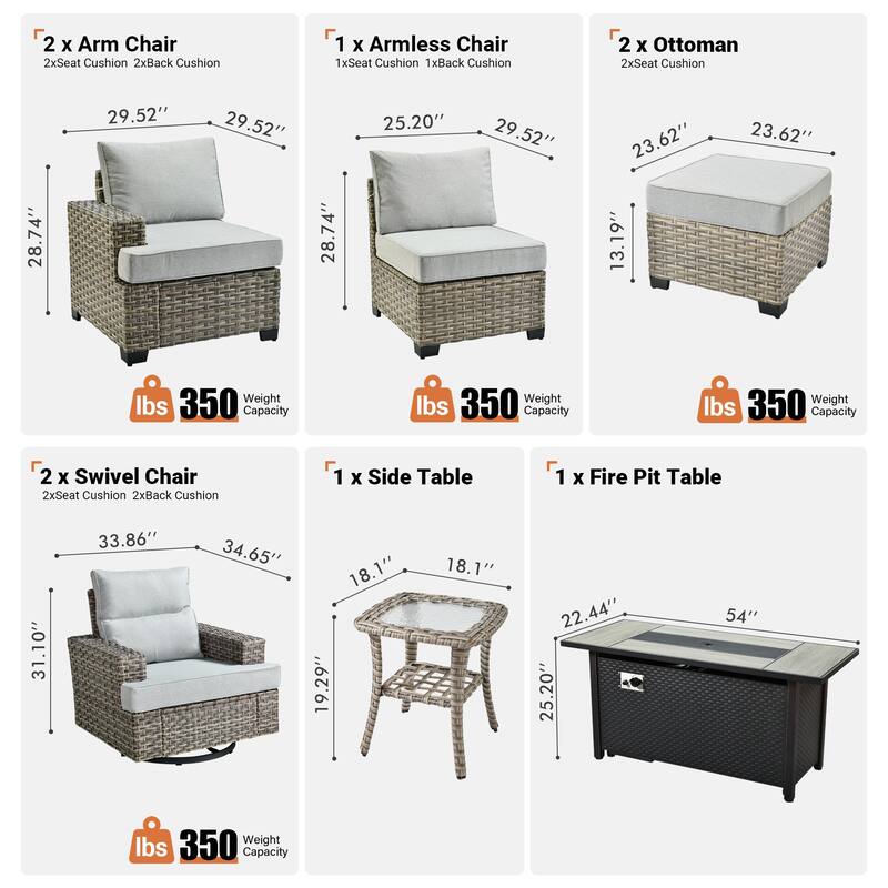 XIZZI 9-Piece Outdoor Patio Furniture Swivel Chair Set with Fire Pit