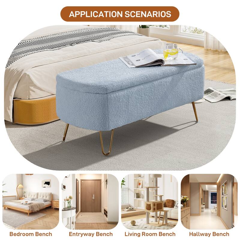 Ouyessir Modern Sherpa Storage Bench, Ottoman with Storage