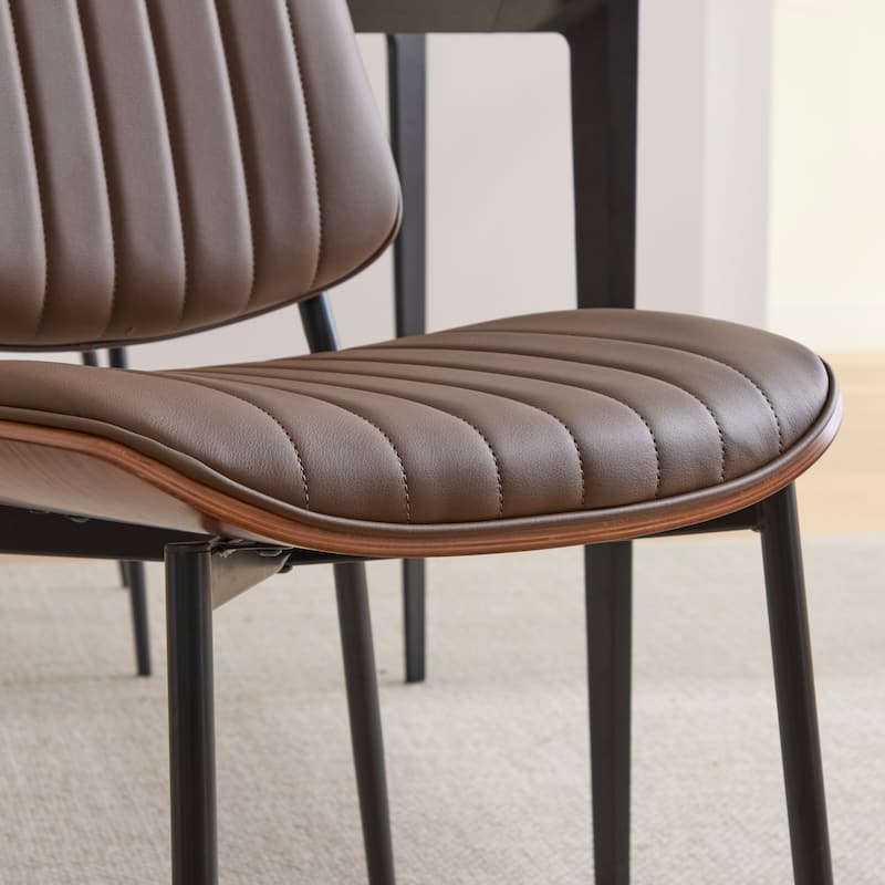 Upholstered Dining Chairs Set of 2, Faux Leather Chair with Walnut Bentwood Back, Kitchen Chairs with Adjustable Foot