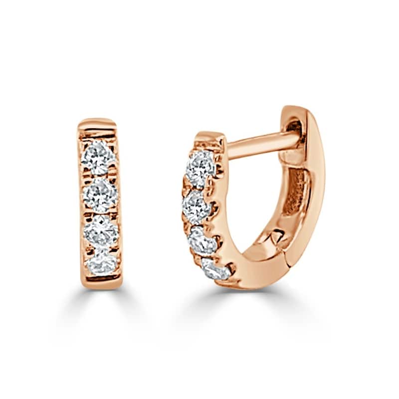 Joelle Collection Diamond Huggie Earring - 14K Gold Earrings U-Shaped Hoops With Certified Diamonds - 8mm - Rose
