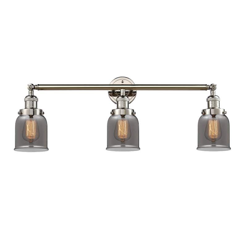 Innovations Lighting Small Bell 3 Light 30" Wide Bathroom Vanity Light - Polished Nickel / Plated Smoked