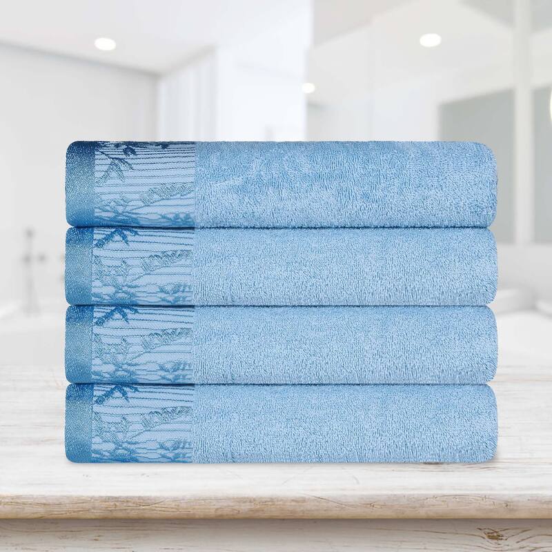 Superior Wisteria Cotton Floral Jacquard Border Bath Towel Set - Waterfall