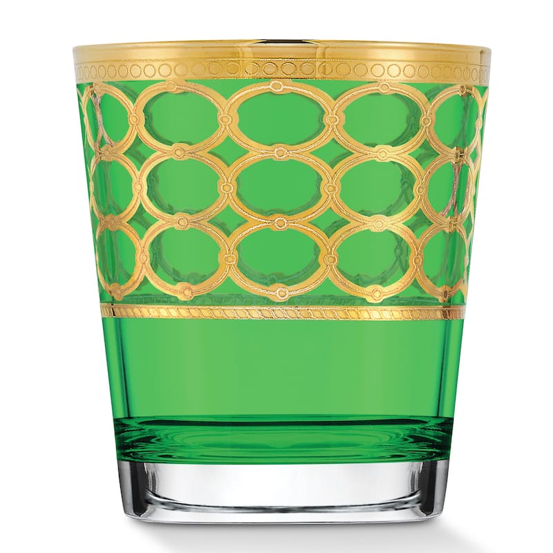 Lorren Home Trends Multicolor Double Old Fashion with Gold Rings, Set of 4