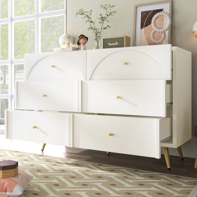 Modern Minimalist Sideboard with 6 Drawers and Rubber Anti-Slip Mats, for Dining Room, Living Room and Kitchen