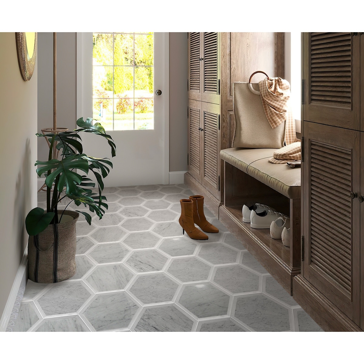 Apollo tile 12 x 12 Athens Polished Carrrara Grey, Thassos White Marble Tile  (4.3 sq ft/case) - 5 Pack - Bed Bath \u0026 Beyond - 35511684, image size:1200x1200