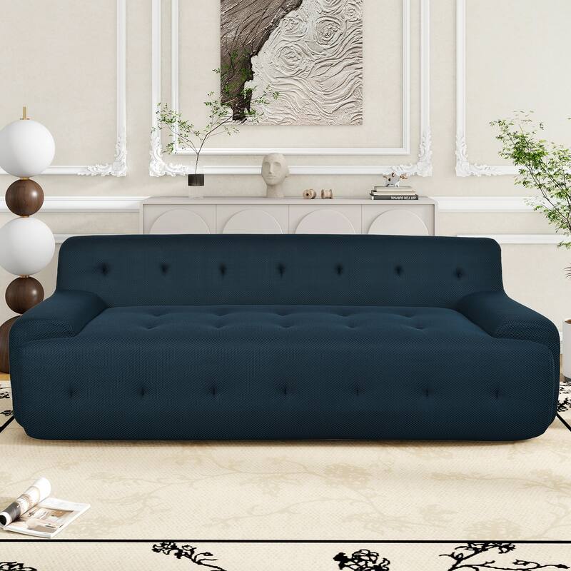 86.2'' Modern Minimalist Style Tufted Design Upholstered 3-Seat Compression Sofa in Dark Blue, Polyester - Multi-Color