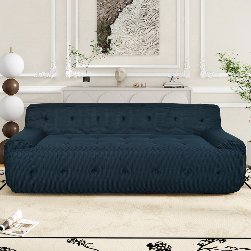 86.2'' Modern Minimalist Style Tufted Design Upholstered 3-Seat Compression Sofa in Dark Blue, Polyester
