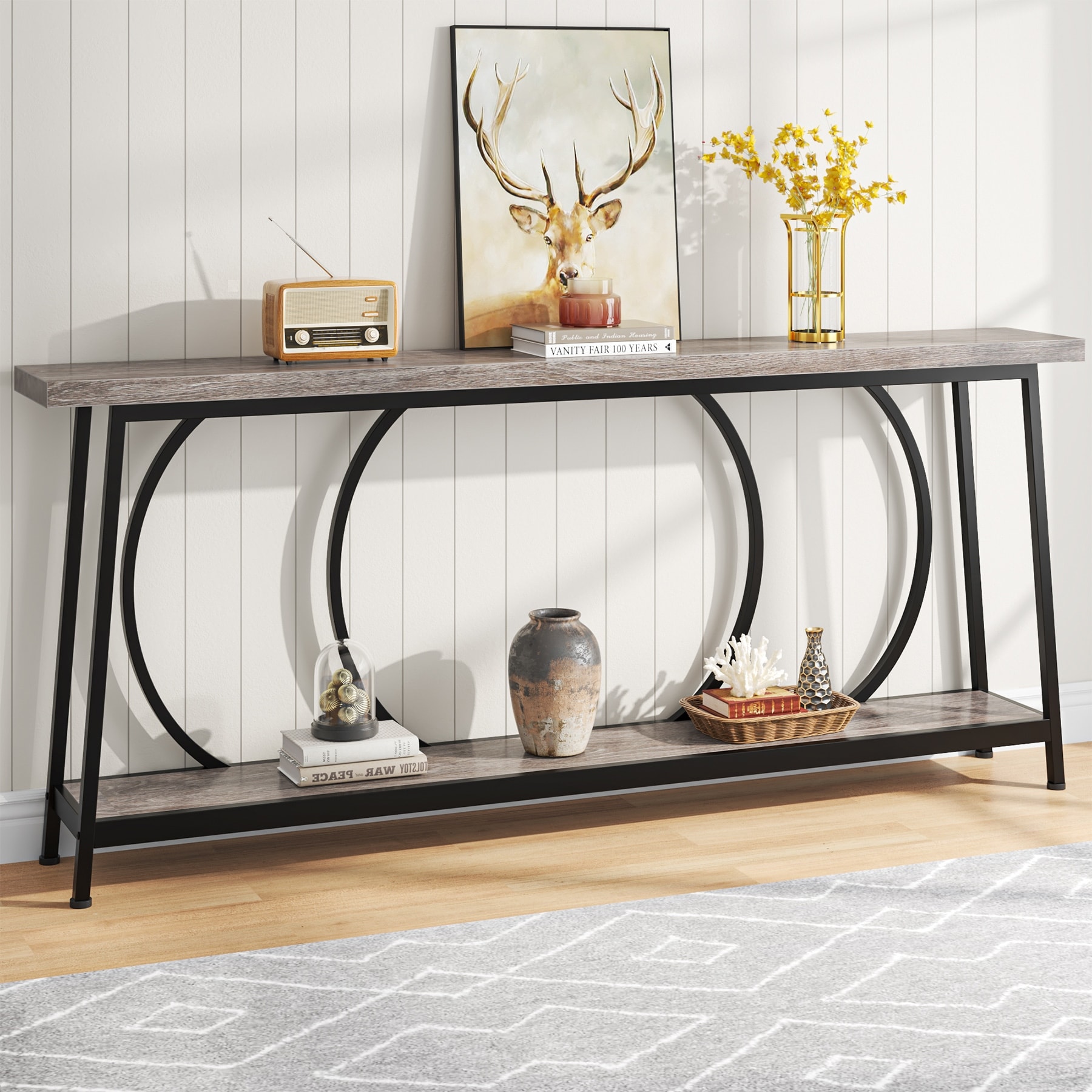 Extra long top glass console table