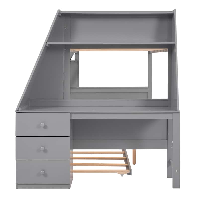 White Twin Over Full Bunk Bed with Trundle, Desk, and 3 Storage Drawers, Ideal for Kids' Rooms