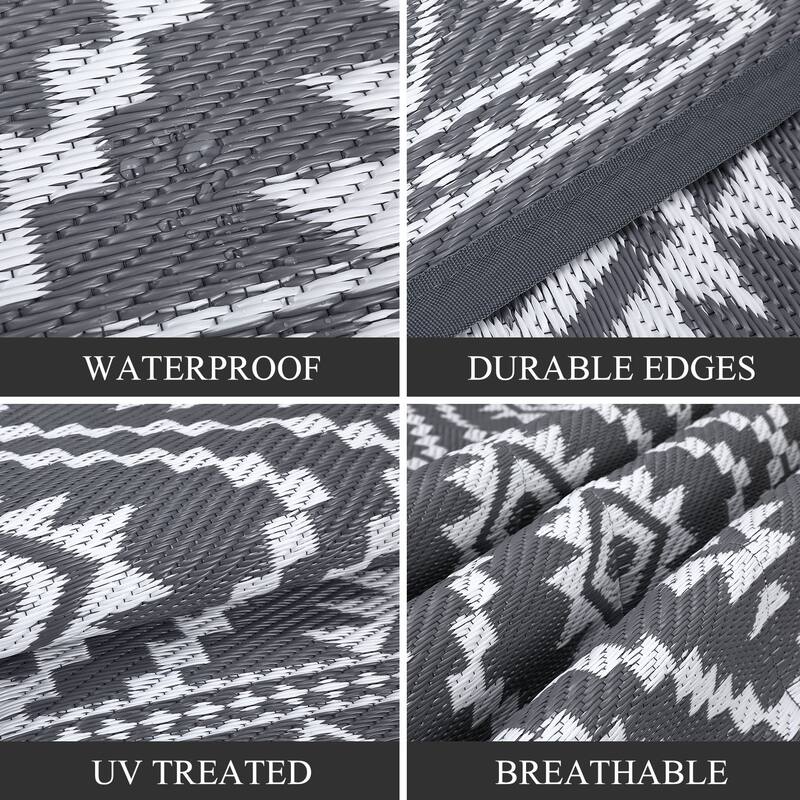 Outdoor Rugs Reversible Geometric Boho Plastic Straw Rug for Patio Camping Beach Deck Picnic Backyard