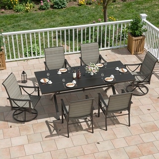 Kullavik Textilene Outdoor Dining Set, Patio Dining Set with Single Chairs, Swivel Chairs and Large Table
