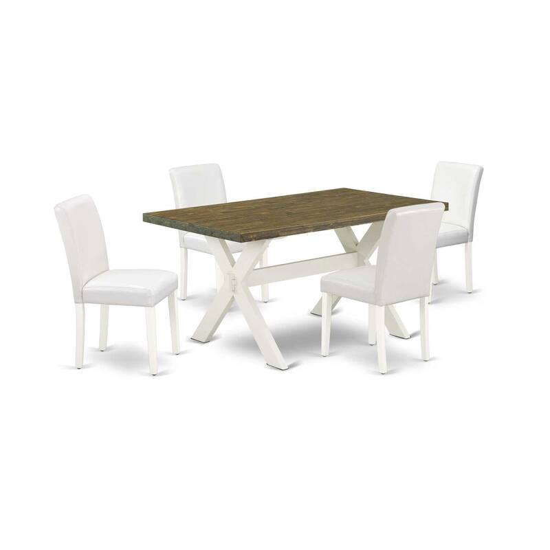 HomeStock 5-Pc Natural Oak Finish Solid Wood Top Dining table with 4 Chairs