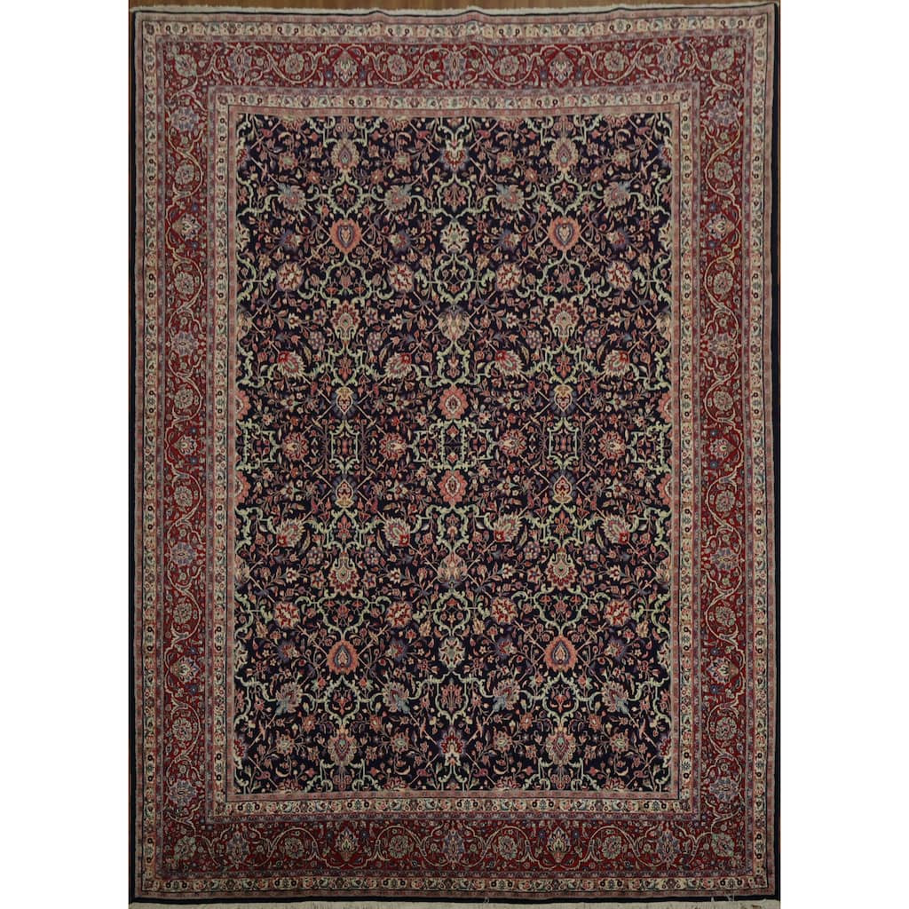 Hand Knotted Oriental 100% Wool Carpet Traditional Traditional Navy Blue & Blues Sarouk Area Rug - 14' 5'' X 10' 4''