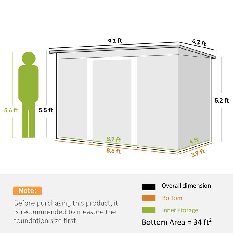 Outsunny 9' x 4' Outdoor Rust-Resistant Metal Garden Vented Storage Shed with Spacious Layout & Durable Construction