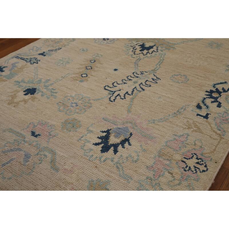 Beige Oushak Turkish Runner Rug Hand-Knotted Oriental Wool Carpet - 3'0" x 9'9" - 3'0" x 9'9" - Ivory/Beige