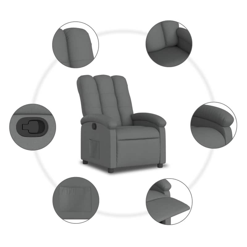 vidaXL Recliner Chair Dark Grey 100% Polyester Fabric, Metal, Plywood - 36.6 x 27.6 x 39.8