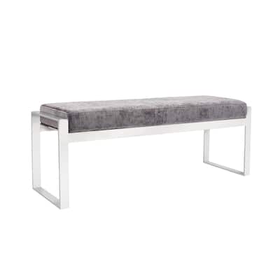 Pasargad Home Luxe Velvet with St. Steel Bench, Grey - W51.2"xD16"xH18.9"