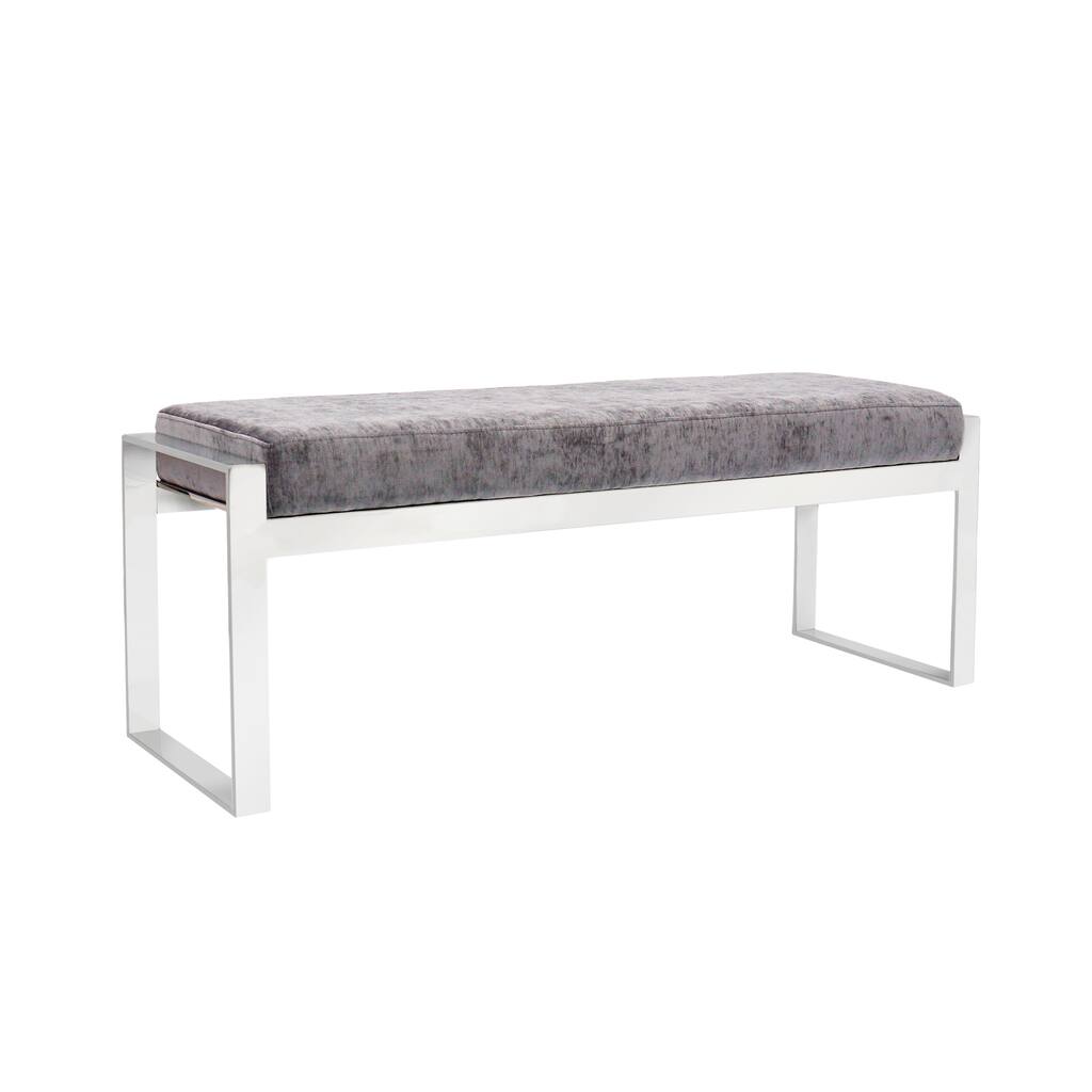 Pasargad Home Luxe Velvet with St. Steel Bench, Grey - W51.2"xD16"xH18.9"
