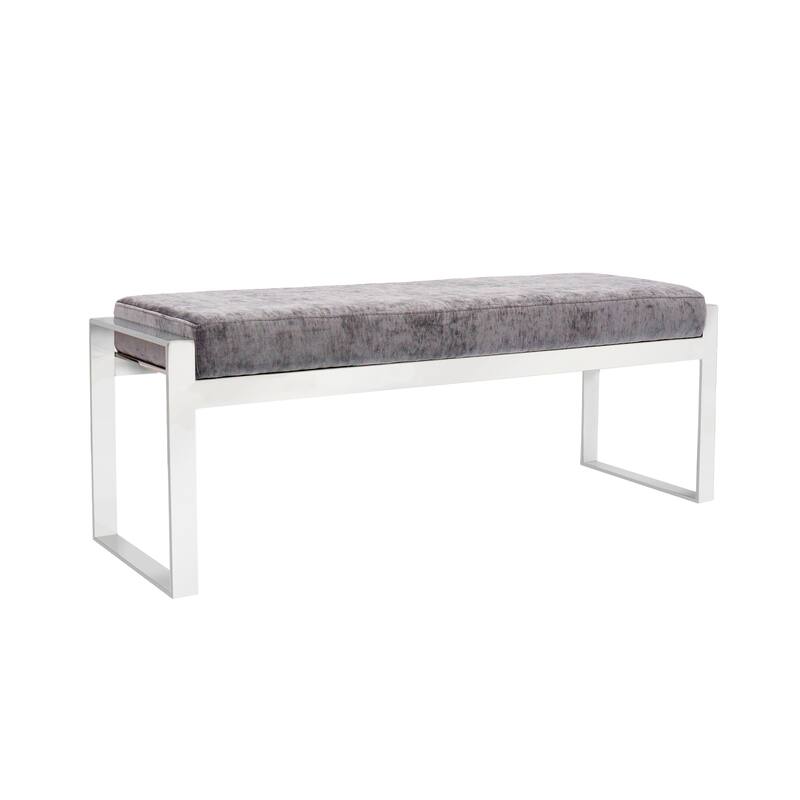 Pasargad Home Luxe Velvet with St. Steel Bench, Grey - W51.2"xD16"xH18.9" - Grey